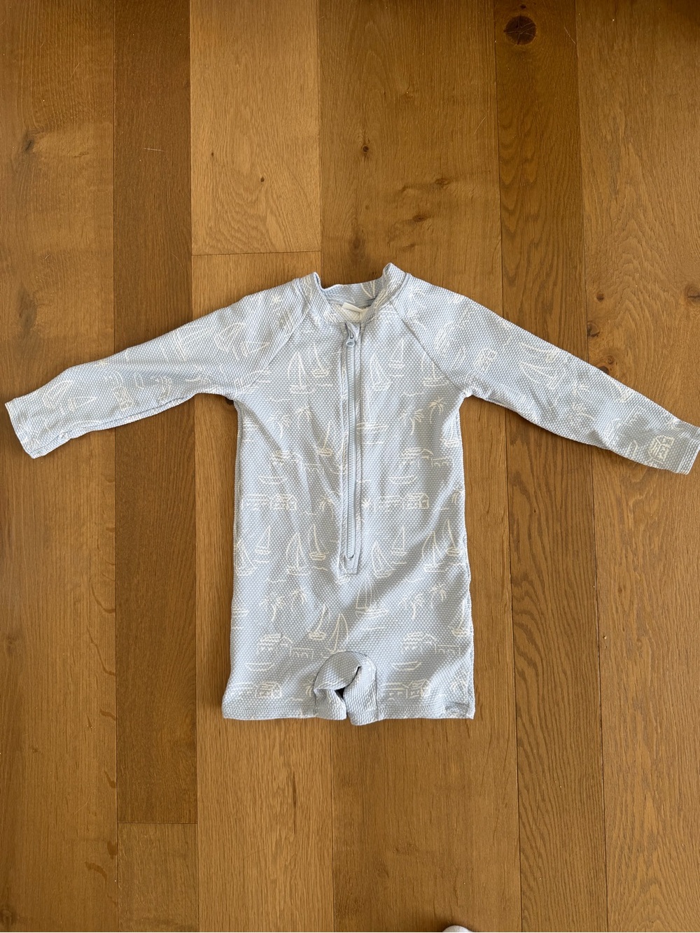 H&M Light Blue Long-Sleeve Kids Rashguard Romper with White Sail Print